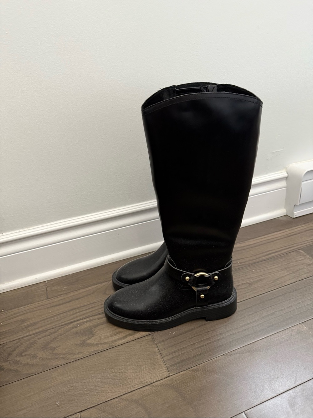 H&M Black Tall Boots with Gold Hardware